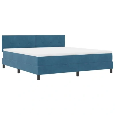 Image of Box Spring Bed with Mattress &amp; LED Dark Blue 180x200 cm Velvet vidaXL