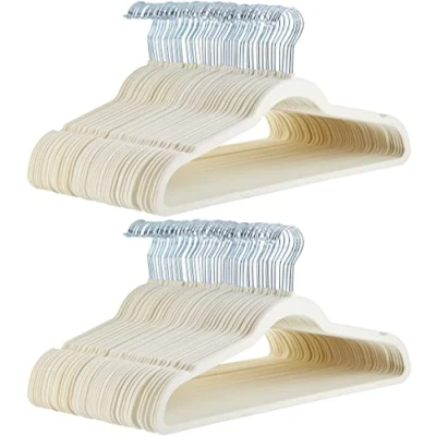 Image of Amazon Basics Slim Velvet Non Slip Suit Hangers 100 Pack, Ivory