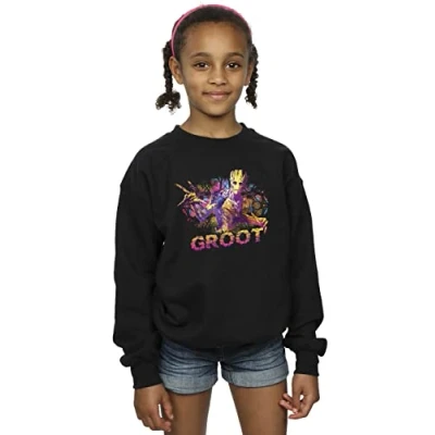 Image of Marvel Girls Guardians of The Galaxy Abstract Groot Sweatshirt Black 3 4 Years