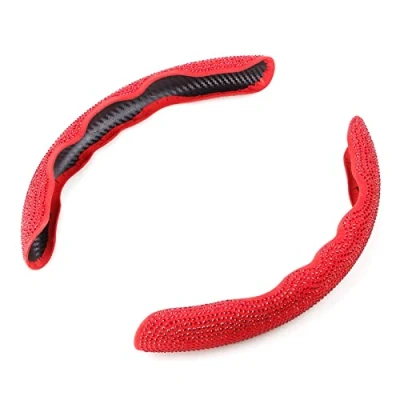 Image of MUGE RACING Diamond Steering Wheel Cover, 2Pcs Universal Bling Covers for Women Ladies (Black with Red Diamond)