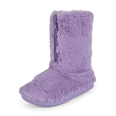 Image of Polar Womens Memory Foam Zipper Faux Fur Covered Rubber Sole Indoor Outdoor Cosy Luxury Boot Slippers Purple 6 YC0803_6