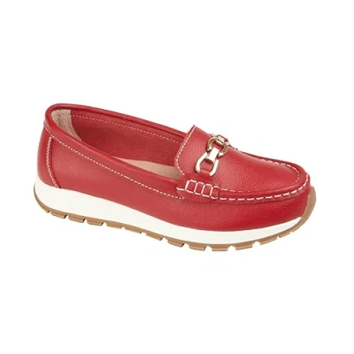 Image of Jo &amp; Joe Ladies Smooth Leather Comfort Wedge Loafer with Chain Trim Sizes 4 8 (Dark Red, UK Footwear Size System, Adult, Women, Numeric, Medium, 8)