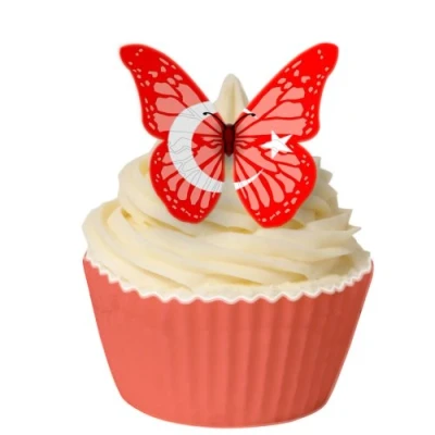 Image of Pack of 12 Edible Wafer Decorations Turkey Flag Butterfly 201 320