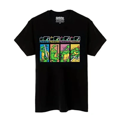 Image of Teenage Mutant Ninja Turtles T Shirt for Men Adults TMNT Arcade Video Game Retro Top Leonardo Michelangelo Donatello Raphael Fighting Reptiles Merchandise Black