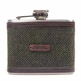Image of Heritage Traditions 4oz Tweed Covered Hip Flask (Green Herringbone)