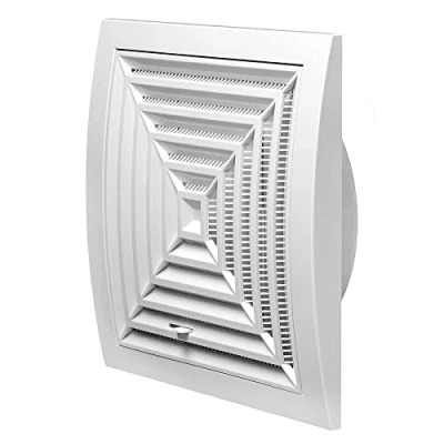Image of White Air Vent Grille 190mm x with 125mm Flange and Adjustable Shutter Fitting Frame Ventilation Duct Cover.