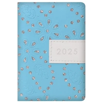 Image of 2025 Stylish Blue Floral Glitter Gem Textured Cover Pocket Diary Week to View