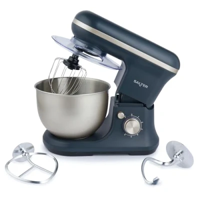 Image of Salter Marino Baking Stand Mixer 6 Speed Kitchen With Pulse, 5L Stainless Steel Mixing Bowl, Removable Splash Guard, Whisk, Dough and Beater Attachment, 1200W, Blue/Grey