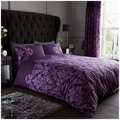 Image of GC GAVENO CAVAILIA Premium Damask Bedding Set, Super Soft Floral Duvet Cover King Size, Reversible Quilt Bed Sets, Purple