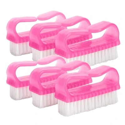 Image of HOMESHOPA Nail Brushes, 6 PCS Pink Plastic Scrubbing Cleaning Brush, Handle Fingernail Brush with Soft Bristles, Manicure Dust for Hand Toes Nail, Home &amp; Salon Use