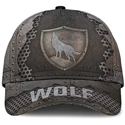 Image of 456 Baseball Cap Wolf Metal Pattern Ball for Adult Adjustable Sandwich Fashion Gifts Sports Hat Men