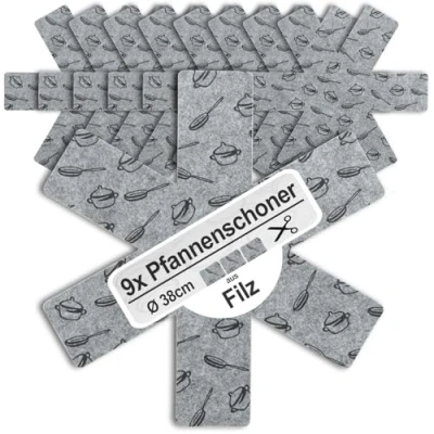 Image of COM FOUR® 9X pan Protection Made of Felt Protector to Protect Against Scratches mat for Frying Pans, pots and Bowls (09 Pieces Gray)