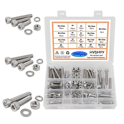 Image of HVDHYY M5 M6 M8 Nut and Bolt set Machine Screws &amp; Nuts Assortment kit 304 Stainless Steel Hex Socket Button with a Reusable Storage Box (300pcs)