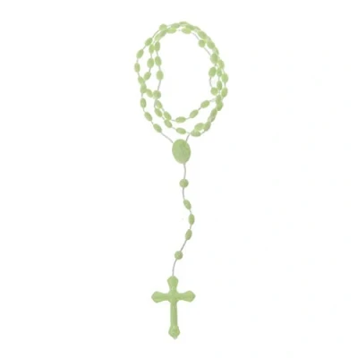 Image of LLLucky Luminous Cross Necklace Plastic Rosary Beads Catholicism Religious Jewelry Green