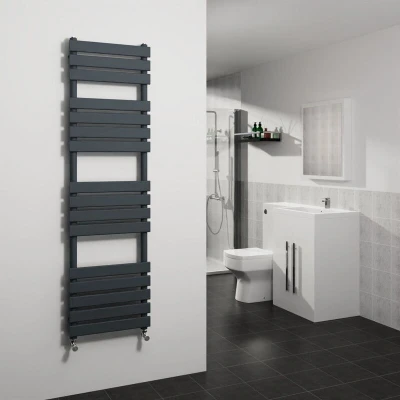 Image of Warmehaus Flat Panel Heated Towel Rail Radiator Ladder Rad Anthracite 1600 x 450mm Grey Central Heating Warmer for Bathroom Kitchen
