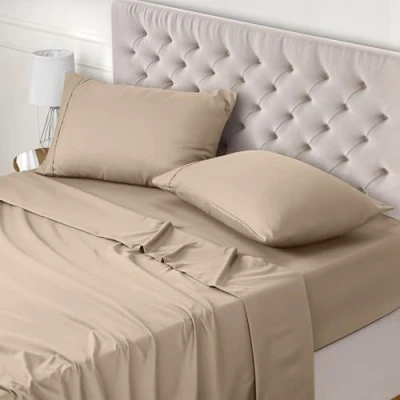 Image of Utopia Bedding 4 Piece Bed Sheet Set King, Beige Fitted Sheet, Flat with 2 Pillow Cases 50x75 Wrinkle, Shrinkage and Fade Resistant Soft Brushed Polyester Microfiber Fabric