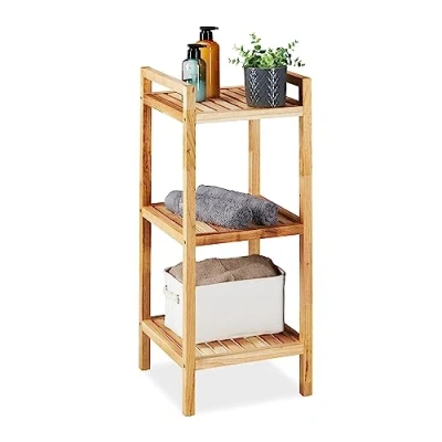 Image of Relaxdays Storage Unit, 3 Shelves, Bathroom, Kitchen, Bedroom, Free standing, HxWxD: 81x35x35 cm, Towel, Wooden, Natural