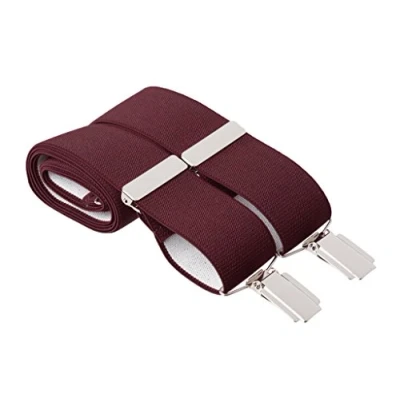 Image of Gents Shop Burgundy Wine Trouser Braces Plain 35mm Strong Clips 4XL Extra Long 60 Inch (XXXXL Inches Long, Wine/Burgundy)
