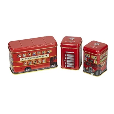 Image of New English Teas British Traditions London Bus 3x Mini Tea Tin Gift Pack with Teabags &amp; Loose Leaf