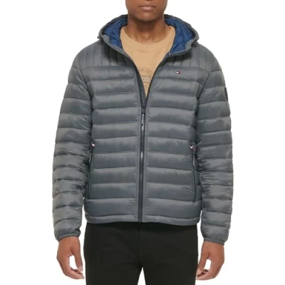 Image of Tommy Hilfiger Men&#039;s Water Resistant Ultra Loft Filled Hooded Puffer Jacket Down Alternative Coat, Charcoal, M