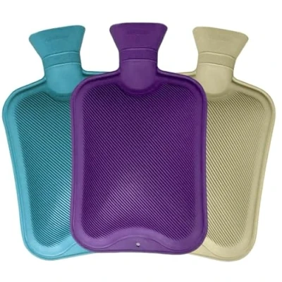 Image of Pack of 3 Hot Water Bottles x3 Natural Rubber 2 Litre Perfect Bag for Pain Relief (Blue, Cream &amp; Purple)