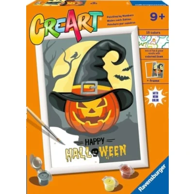 Image of Ravensburger CreArt D Series: Happy Halloween, Paint by Number Kit, Contains a Pre Printed Board, Brush, Colors and Accessories, Creative Set for Boys Girls 7+ Years