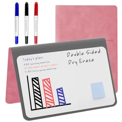Image of NEWYES Mini Whiteboard A5, Wipe Clean Memo Board, Portable Whiteboards with 3 Colour Pencils, Suitable for Holding Meeting Notes, Shopping Lists, Household Plan and to Do Pink