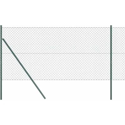 Image of vidaXL Chain Link Fence with 7 Posts 1.2x10 m Galvanised Steel Green