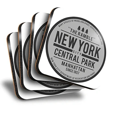 Image of Destination Vinyl ltd Great Coasters (Set of 4) Square BW Central Park New York USA America NYC Drink Glossy Coasters/Tabletop Protection for Any Table Type #41774