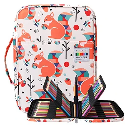 Image of BOMKEE Drawing Pencil Case 220 Slots Colored Pen Organizer Bag Portable Handy Painting Storage Stationery Pouch Waterproof Multilayer Gel Pens Watercolor Pencils Holder for Adults(Squirrel)