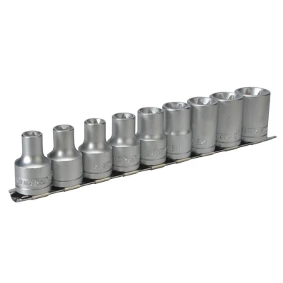 Image of Teng M1210 1/2 inch Socket Clip Rail TX E Drive (9 Pieces), Bunt