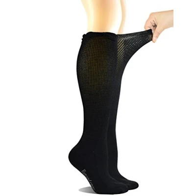 Image of Yomandamor 4 Pack Women&#039;s Bamboo Diabetic Socks with Seamless Toe Non binding Lace Knee High Circulatory