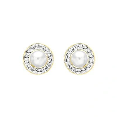 Image of Carissima Gold Women&#039;s 9 ct Yellow 8 mm Cubic Zirconia and Pearl Round Stud Earrings