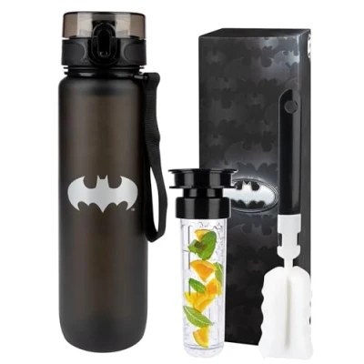 Image of MOMO WAY DC Comics The Batman Drinking Bottle Tritan Water BPA Free Reusable for School Sports Fitness Gym Easy Closure Gift Men Women and Children 1000ml