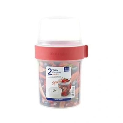Image of LOCK &amp; Two Way Plastic Cereal to Go Cup Small Lunch Box with Screw Lid and Containers 560ml 310ml