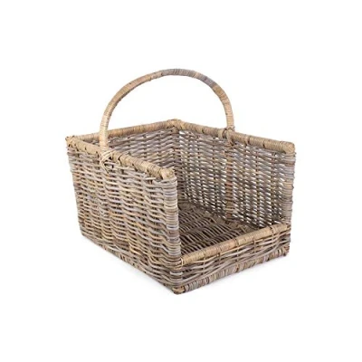 Image of Red Hamper Small Kubu Grey Rattan Open Ended Log Basket, Brown, H28 x W41 D30cm