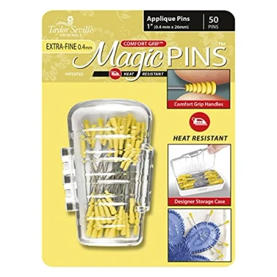 Image of Taylor Seville Originals Comfort Grip Heat Resistant Extra Fine (0.4 x 26mm) Applique Magic Pins 50 Pieces