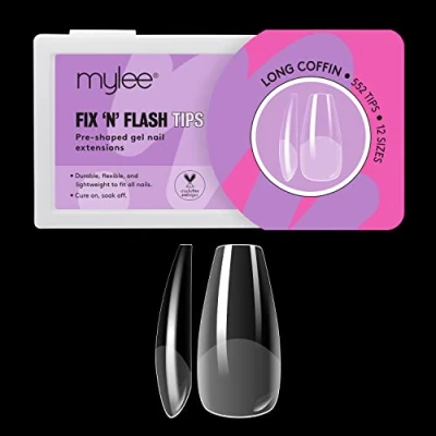 Image of Mylee Fix N Flash Soft Gel Tips Long Coffin 552 PCS, Full Cover Nail Tips, Art Extensions, Flexible &amp; Resistant, 12 Different Sizes, Fit All Nails