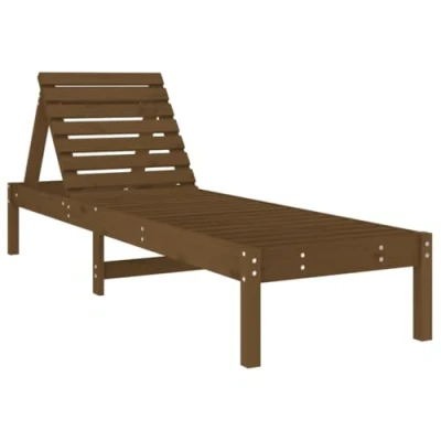 Image of vidaXL Solid Pine Wood Sun Lounger Bed, Adjustable Backrest, Honey Brown Outdoor Lounge, Ideal for Patio Garden Poolside