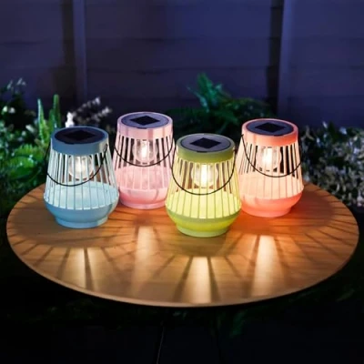 Image of Garden Mile® LED Rattan Solar Lantern Outdoor Lighting Patio Tabletop Light Decor Hanging Free Standing Decorative Lamp (Viva 4PK)