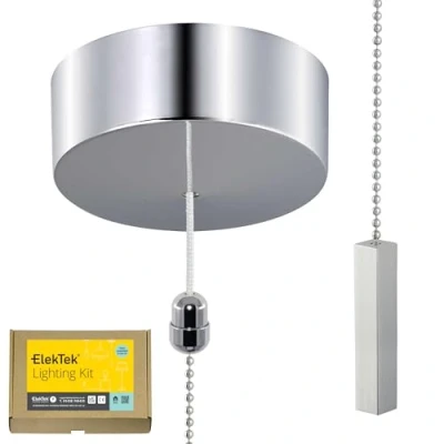 Image of ElekTek Chrome Light Pull Switch Kit with Chain and Connector Square Bar