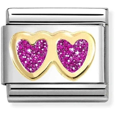 Image of Nomination Fuchsia Double Glitter Heart Charm