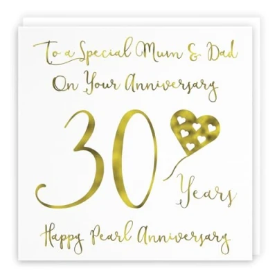 Image of Hunts England Mum And Dad Parents 30th Anniversary Card To A Special &amp; On Your 30 Years Happy Pearl Milano Collection