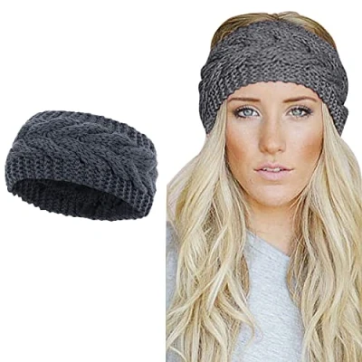 Image of Winter Knitted Headband Women Ear Warmer Chunky Crochet Braided Hair Band Wraps Turban Sports Yoga Hairband Elastic Wide Headbands for UK