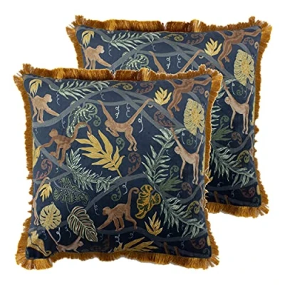 Image of furn. Monkey Forest Cushions (Twin Pack) Navy Size 50 cm x