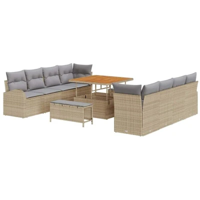 Image of vidaXL 11 Piece Garden Sofa Set with Cushions Beige Poly Rattan Acacia