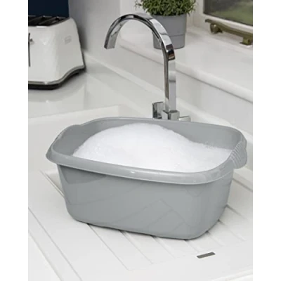 Image of Rectangular washing Up Bowl Wash Dish Washtub, Approx 12 Litre, 39 x 32 16 cm (Silver)