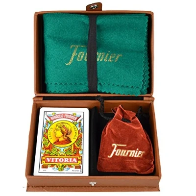 Image of Fournier 10023417 Mus in Leatherette Case, Set Brown Spanish Deck of Playing Cards, Mat and Amaracos, 14 Years Up.