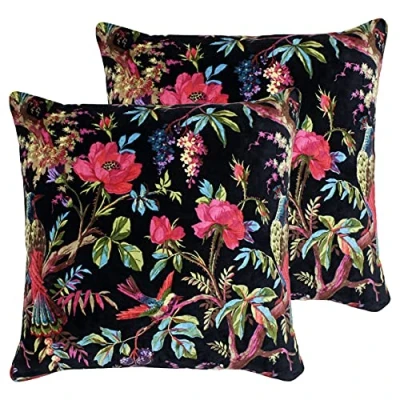 Image of Paoletti Paradise Square Cushions (Twin Pack) Black Cotton Size 50 cm x