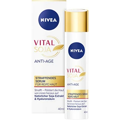 Image of NIVEA Vital Soy Anti Age Serum for Mature Skin (40 ml), Moisturiser with Natural Extract, Firming Hyaluronic Acid